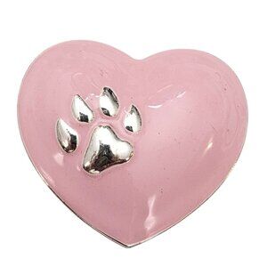 Pet Friends Pink Enamel Heart Brooch Paw Print Pin C823